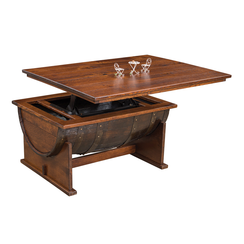 Whiskey Barrel Coffee Table - Whiskey Barrel Coffee Table Napa East - Wine barrel table top is constructed from reclaimed wood.